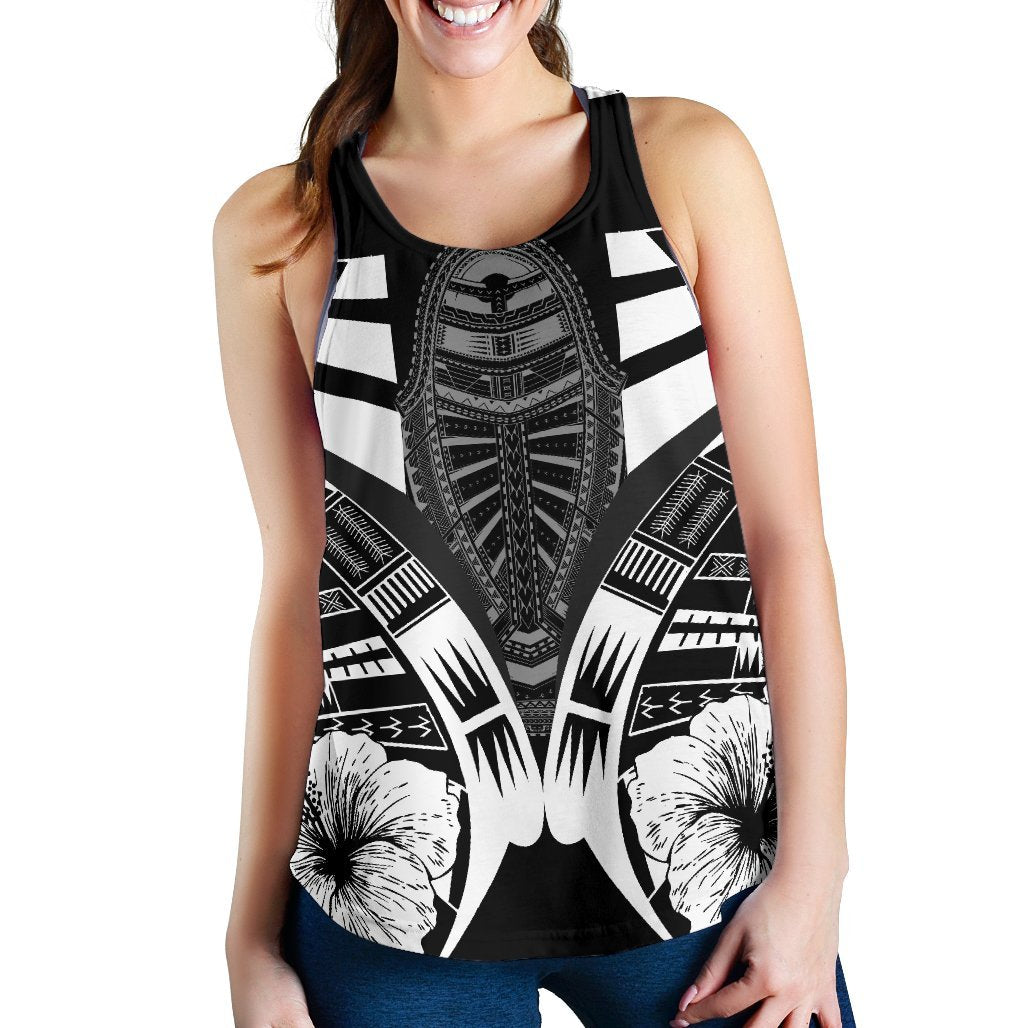Polyneisan Tattoo Women Racerback Tank Hibiscus K9 Black - Polynesian Pride