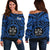 Fiji Women's Off Shoulder Sweater - Fiji Seal With Polynesian Tattoo Style (Blue) - Polynesian Pride