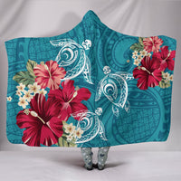 Hawaii Turtle Hibiscus Plumeria Blue Polynesian - Hooded Blanket AH Hooded Blanket Blue - Polynesian Pride
