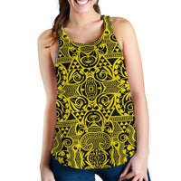 Polynesian Kakau Turtle Yellow Women's Racerback Tank Top Yellow - Polynesian Pride