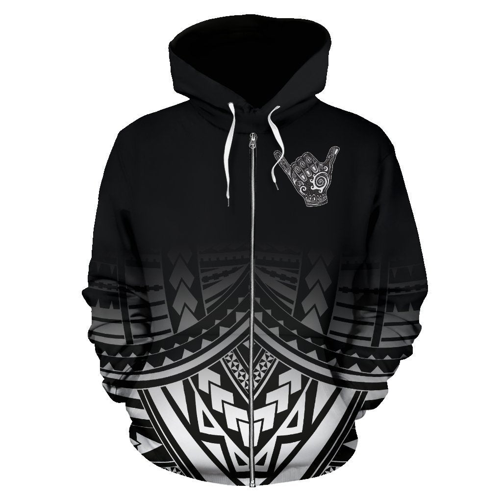 Polynesian All Over Zip up Hoodie Shaka Black Version - Polynesian Pride