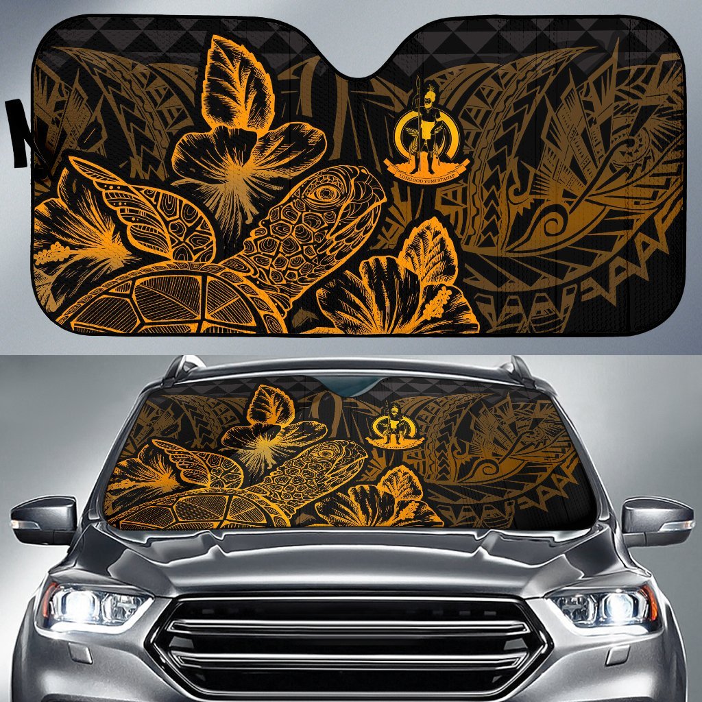 Vanuatu Auto Sun Shades Turtle Hibiscus Gold Auto Sun Shade Universal Fit Gold - Polynesian Pride