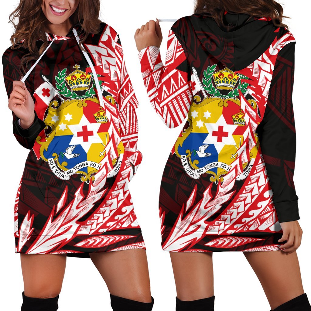 Tonga Women's Hoodie Dress - Wings Style Black - Polynesian Pride