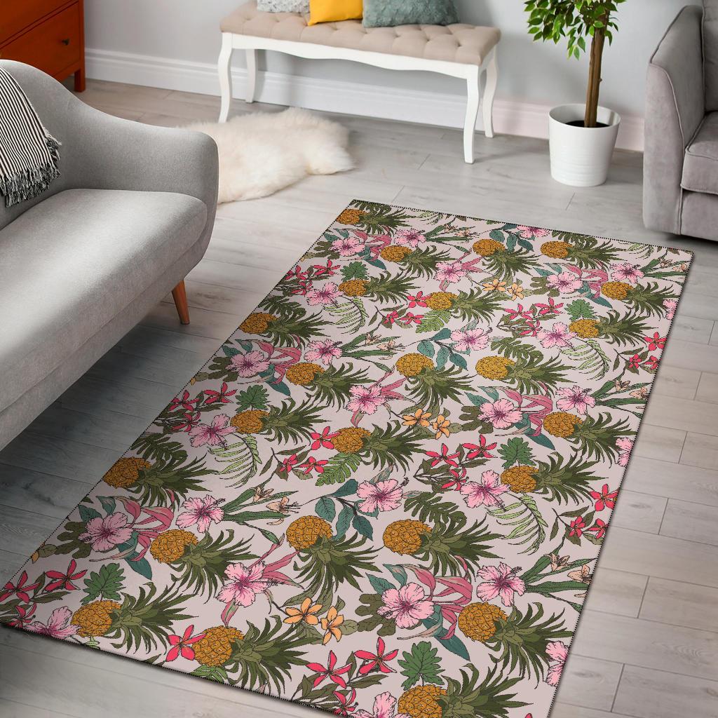 Tropical Pineaapple Rug Black - Polynesian Pride