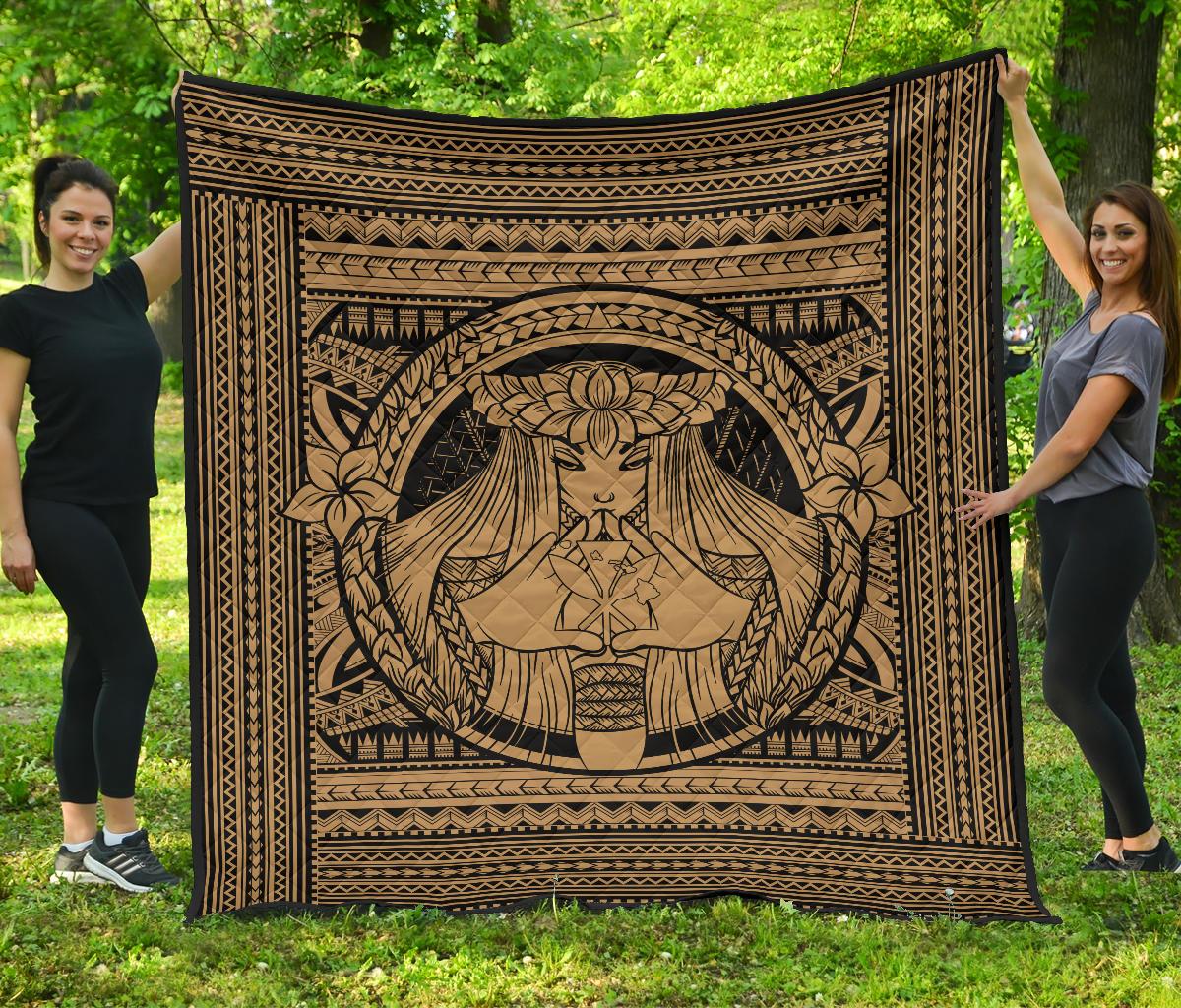 Hawaii Polynesian Pele Kanaka Premium Quilt Gold Gold - Polynesian Pride