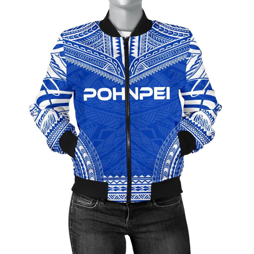 Pohnpei Flag Polynesian Chief Women'S Bomber Jacket Blue - Polynesian Pride
