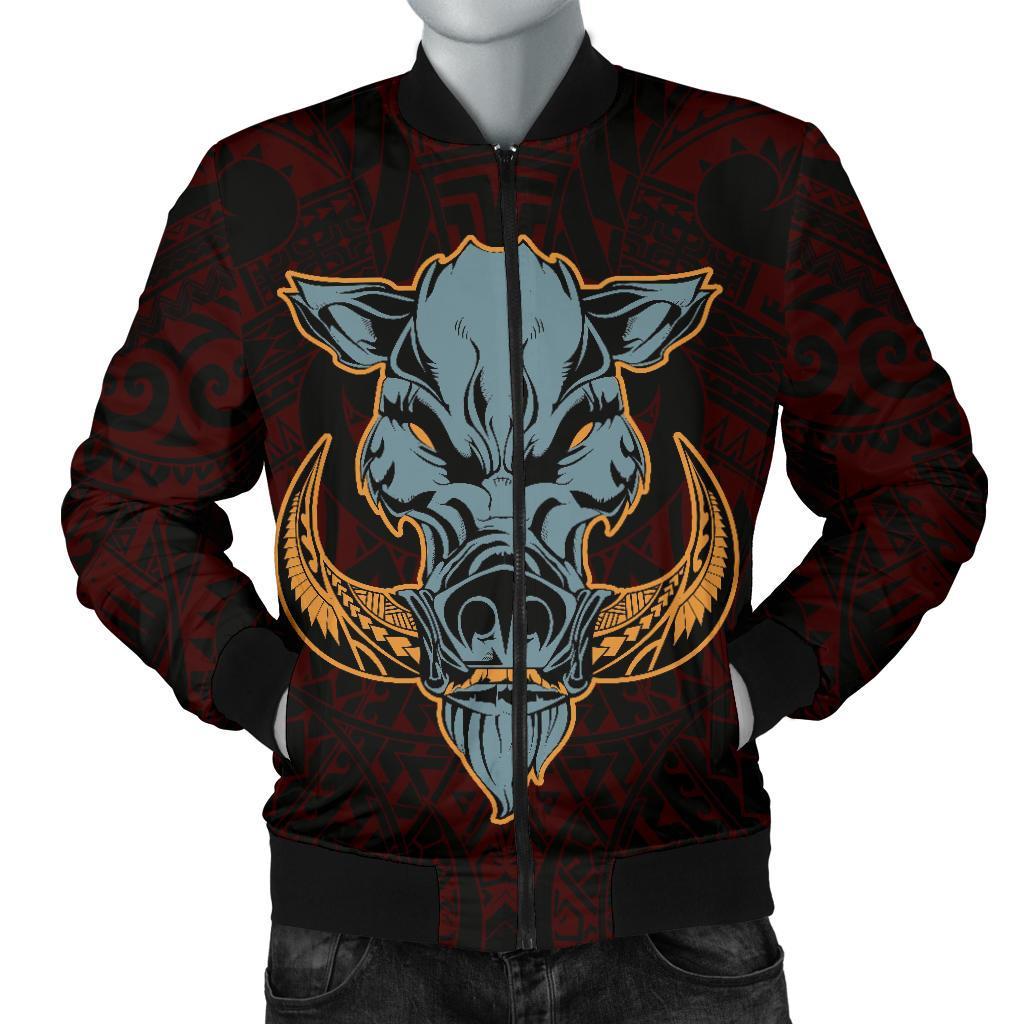 Hawaii Wild Boar Kamapua'a Men's Bomber Jacket - Red - Hawaiian Mythology Style Red - Polynesian Pride