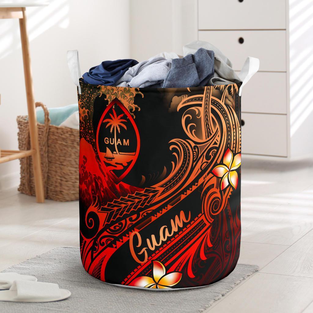 Guam Polynesian Laundry Basket - Plumeria Flowers And Waves One Style One Size Red - Polynesian Pride