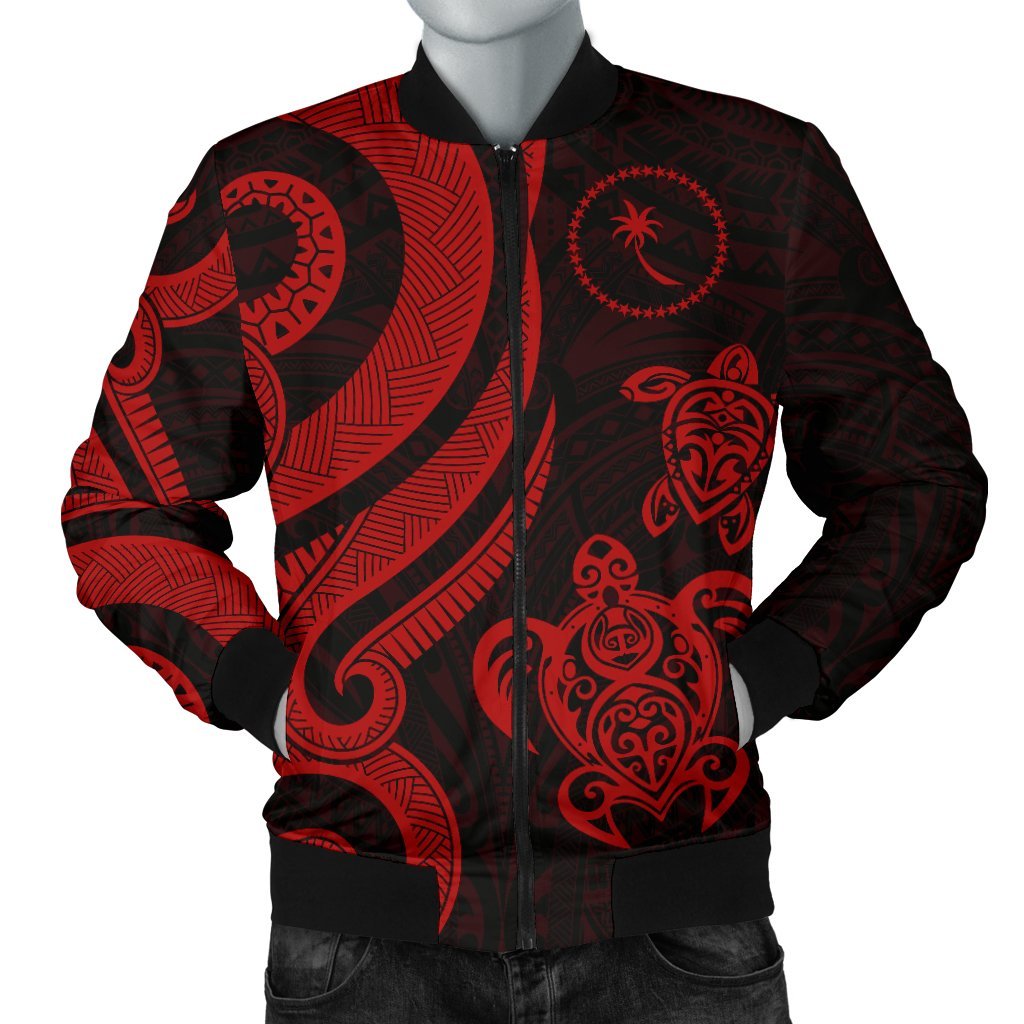 Chuuk Micronesian Men Bomber Jacket - Red Tentacle Turtle Red - Polynesian Pride