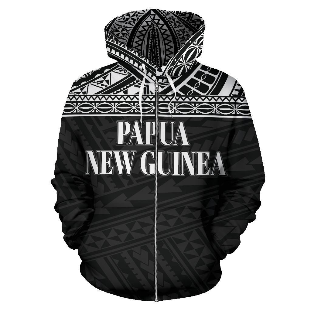 Papua New Guinea Polynesian All Over Zip up Hoodie Black Horizontal - Polynesian Pride