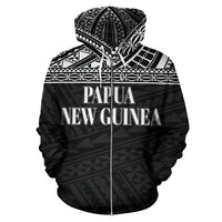 Papua New Guinea Polynesian All Over Zip up Hoodie Black Horizontal - Polynesian Pride
