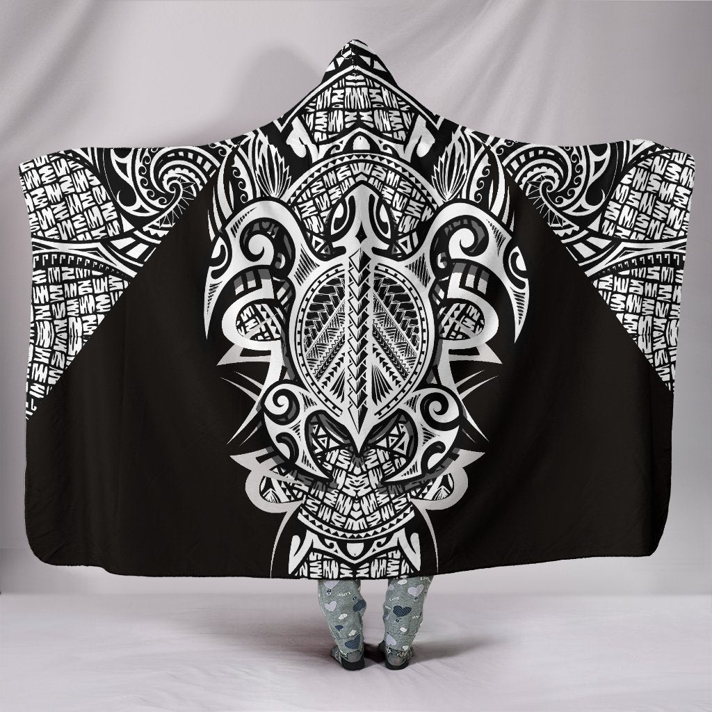 Hawaii Turtle Polynesian Hooded Blanket - White - Armor Style Hooded Blanket White - Polynesian Pride