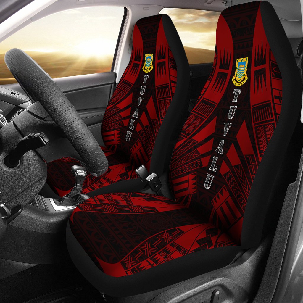 Tuvalu Car Seat Covers - Tuvalu Coat Of Arms Polynesian Tattoo Red Universal Fit Red - Polynesian Pride