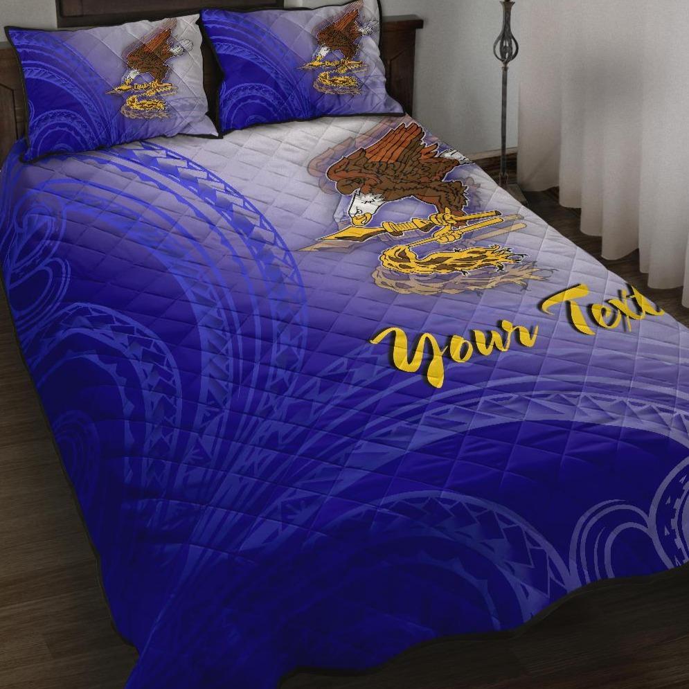 American Samoa Polynesian Custom Personalised Personalized Quilt Bed Set - Bald Eagle (Blue) Blue - Polynesian Pride