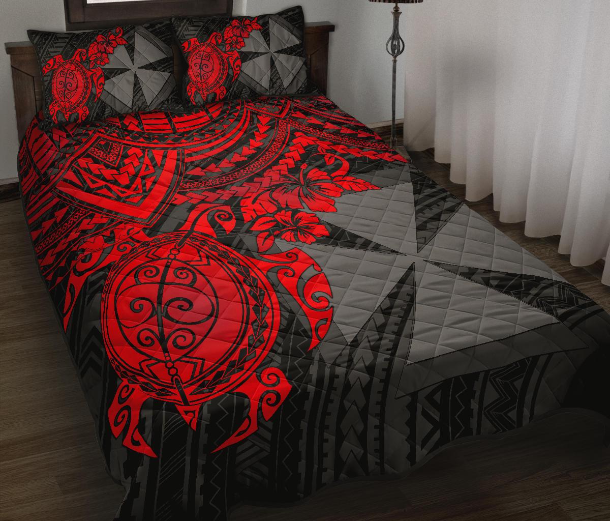 Wallis and Futuna Polynesian Quilt Bed Set - Wallis and Futuna & Red Turtle Hibiscus RED - Polynesian Pride