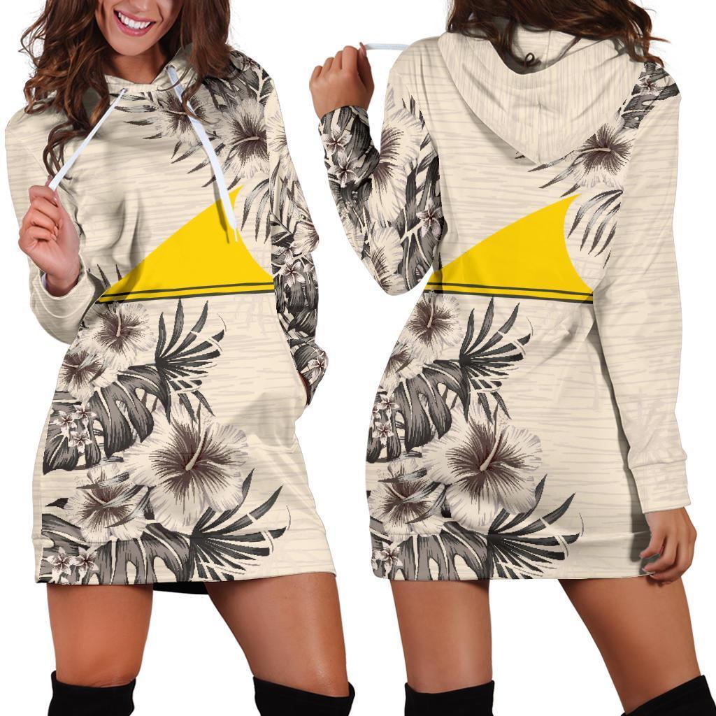 Tokelau Hoodie Dress - Tokelau Flag & Beige Hibiscus White - Polynesian Pride