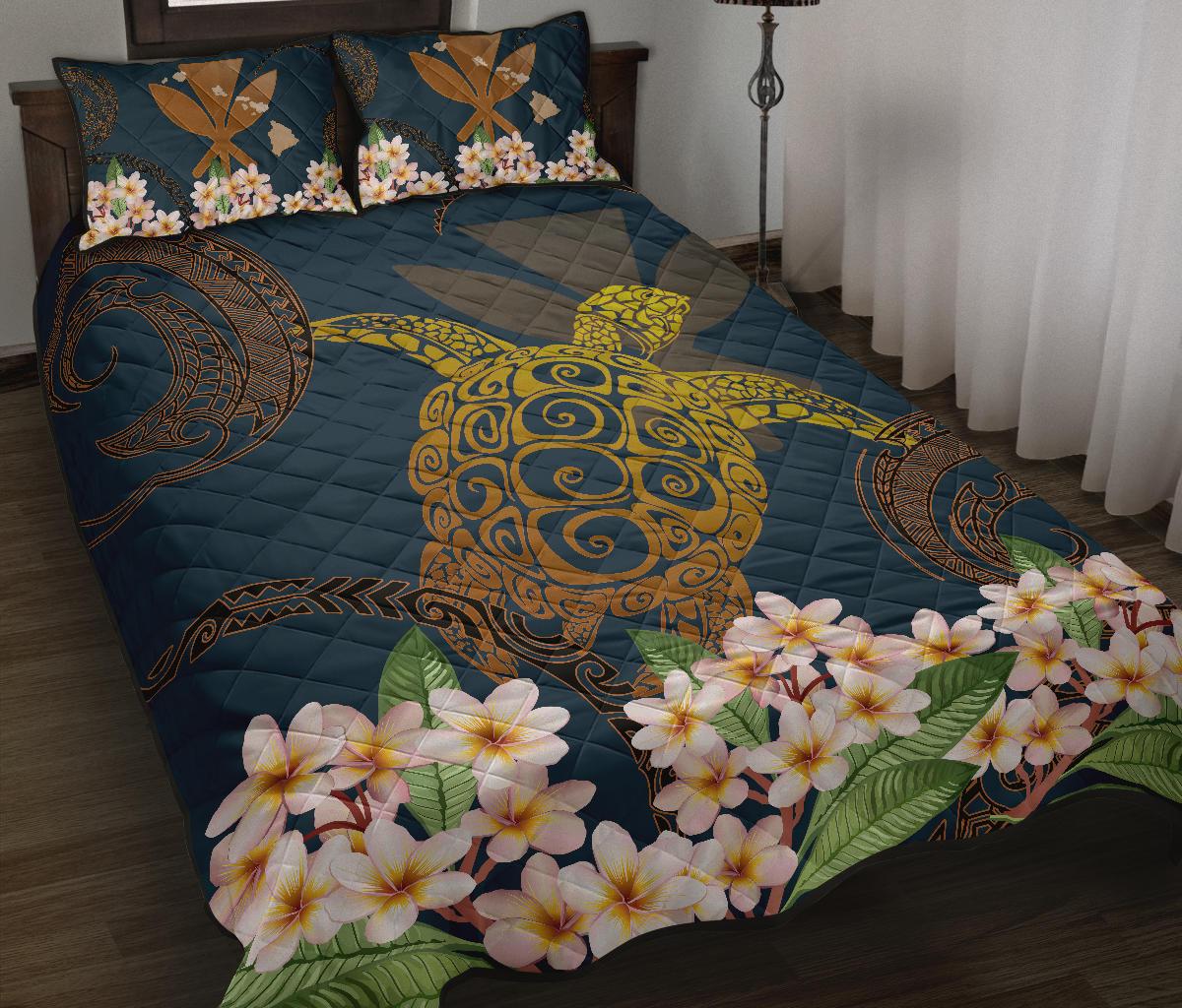 Hawaii Turtle Plumeria Polynesian Kanaka Map - Blue Style - Quilt Bed Set AH - Polynesian Pride