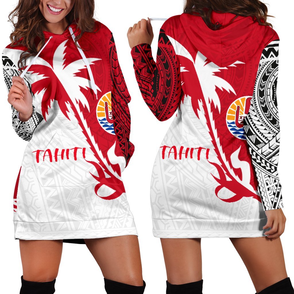 Tahiti Polynesian Coconut Tree Hoodie Dress Red - Polynesian Pride