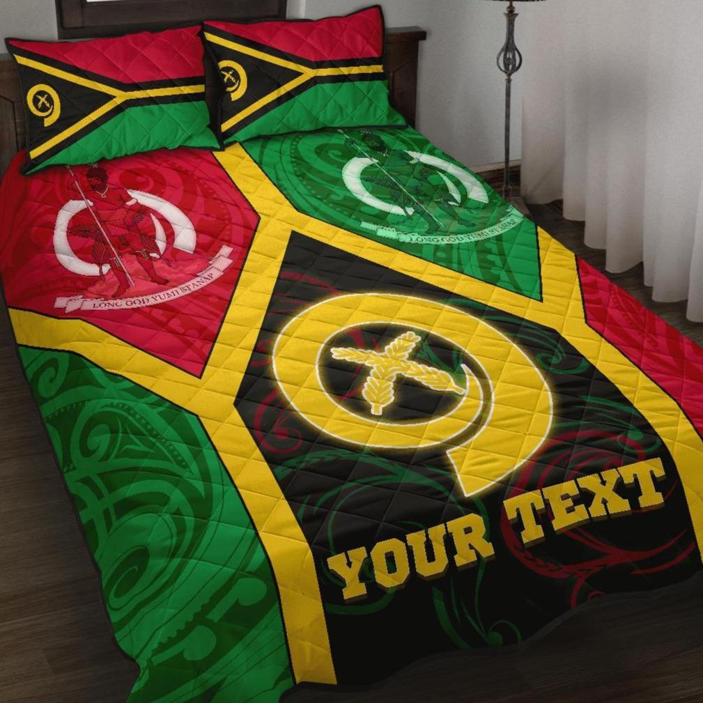 Polynesian Vanuatu Custom Personalised Quilt Bed Set - Vanuatu Flag and Coat Of Arms Art - Polynesian Pride