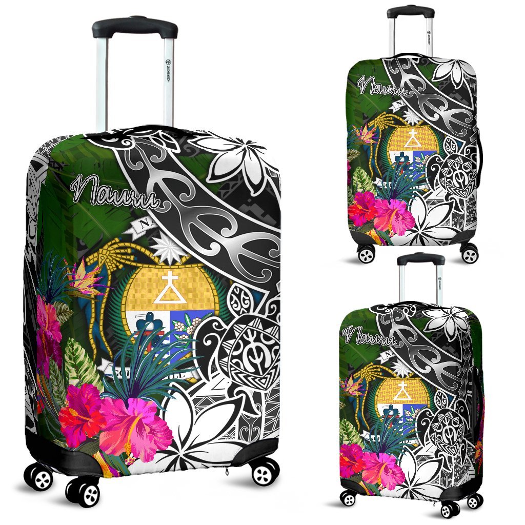 Nauru Luggage Covers - Turtle Plumeria Banana Leaf Crest Black - Polynesian Pride