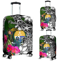 Nauru Luggage Covers - Turtle Plumeria Banana Leaf Crest Black - Polynesian Pride