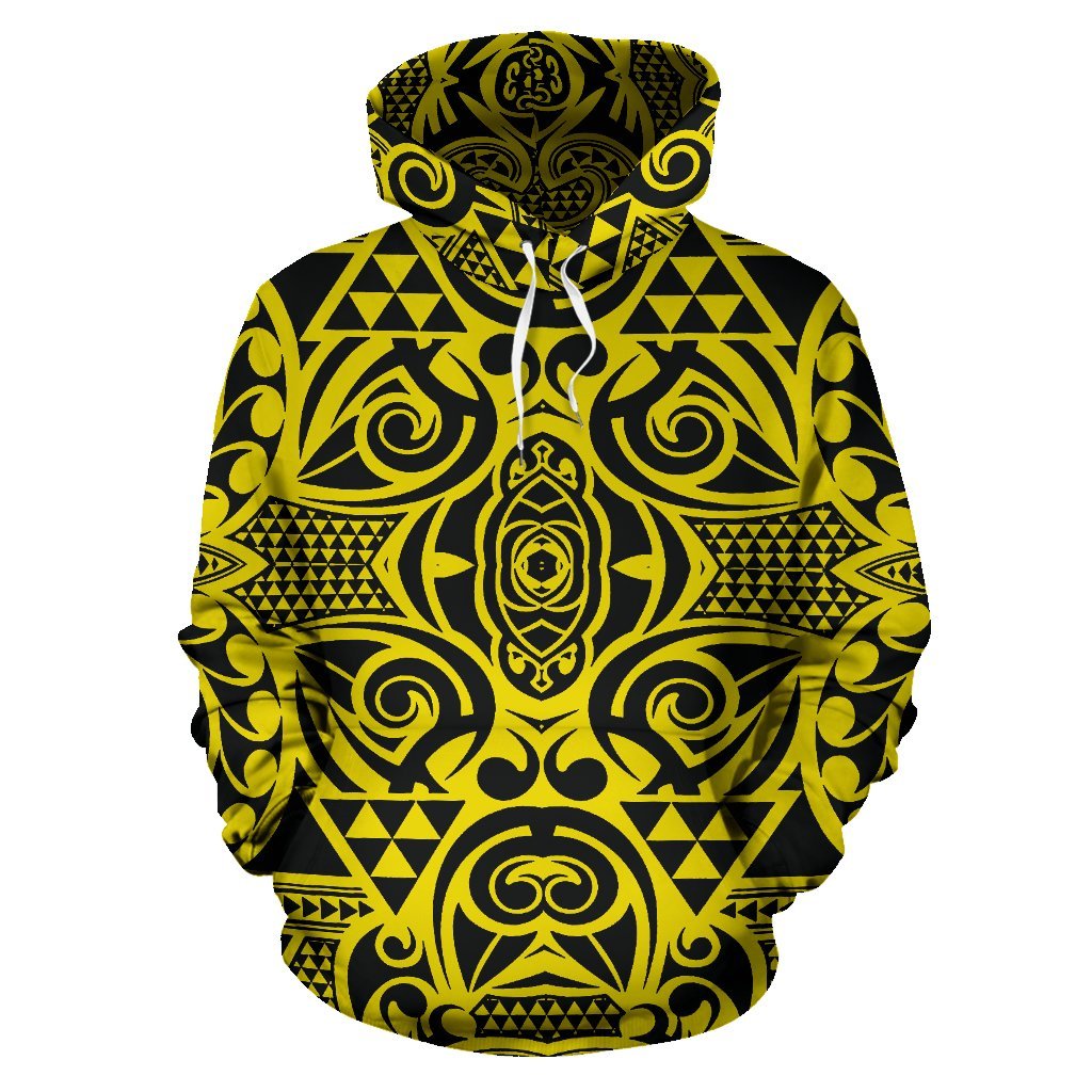 Hawaii Hoodie Polynesian Kakau Turtle Yellow Pullover Unisex Art - Polynesian Pride