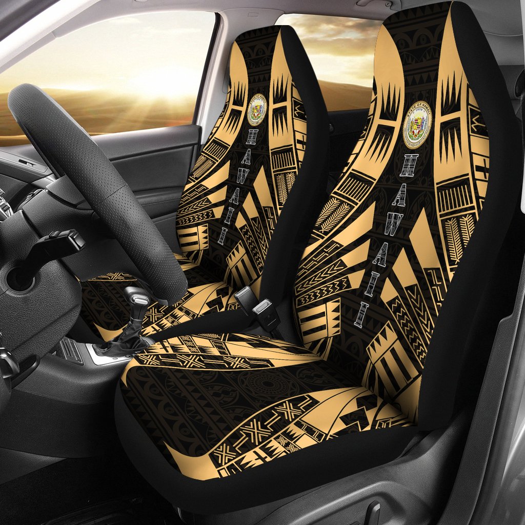 Hawaii Car Seat Covers - Hawaii Seal Polynesian Tattoo Gold Universal Fit Gold - Polynesian Pride