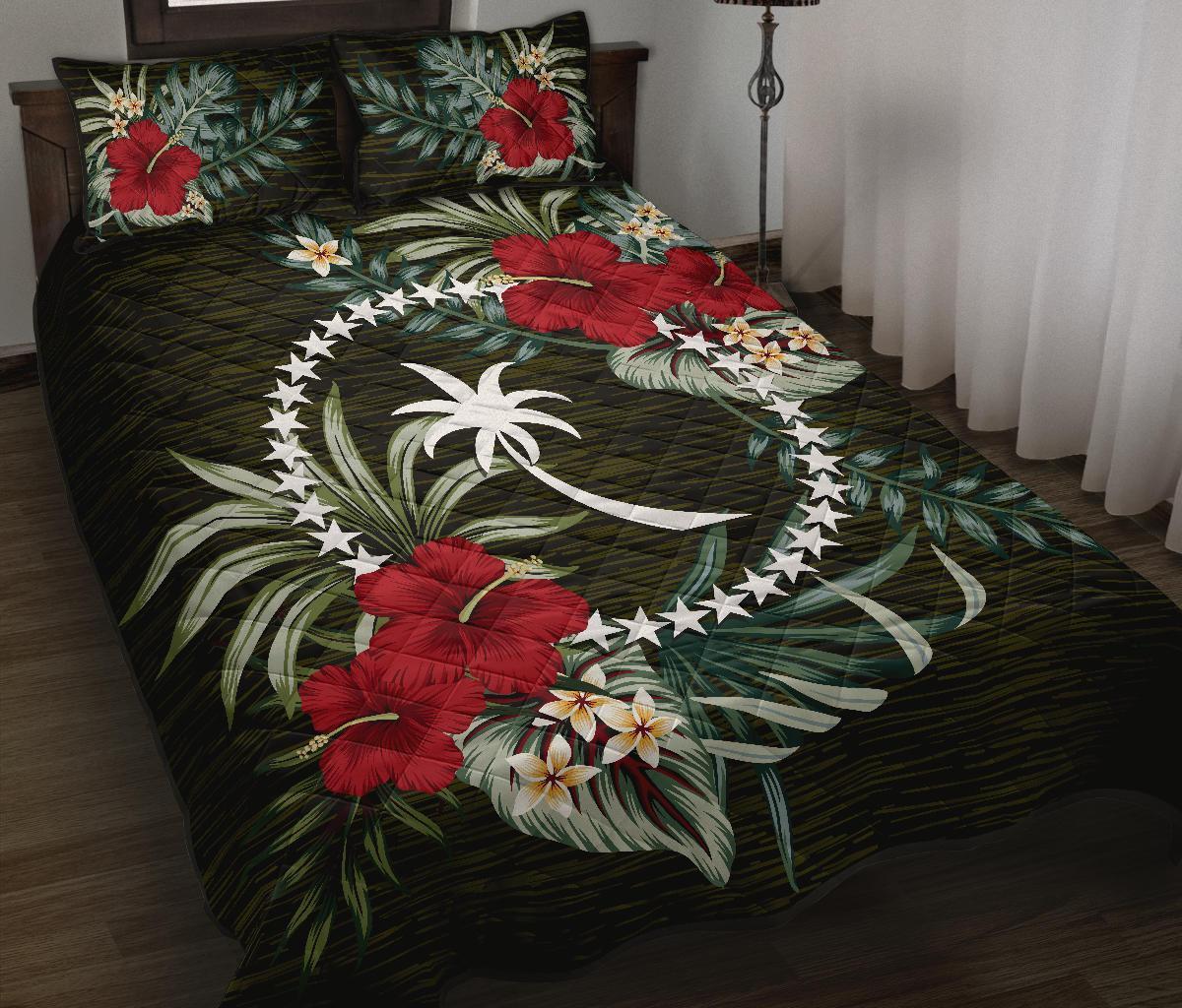 Chuuk Polynesian Quilt Bed Set - Special Hibiscus Black - Polynesian Pride