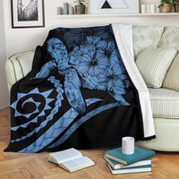 Hawaii Turtle Hibiscus Polynesian Vintage Premium Blanket - Pastel Blue White - Polynesian Pride