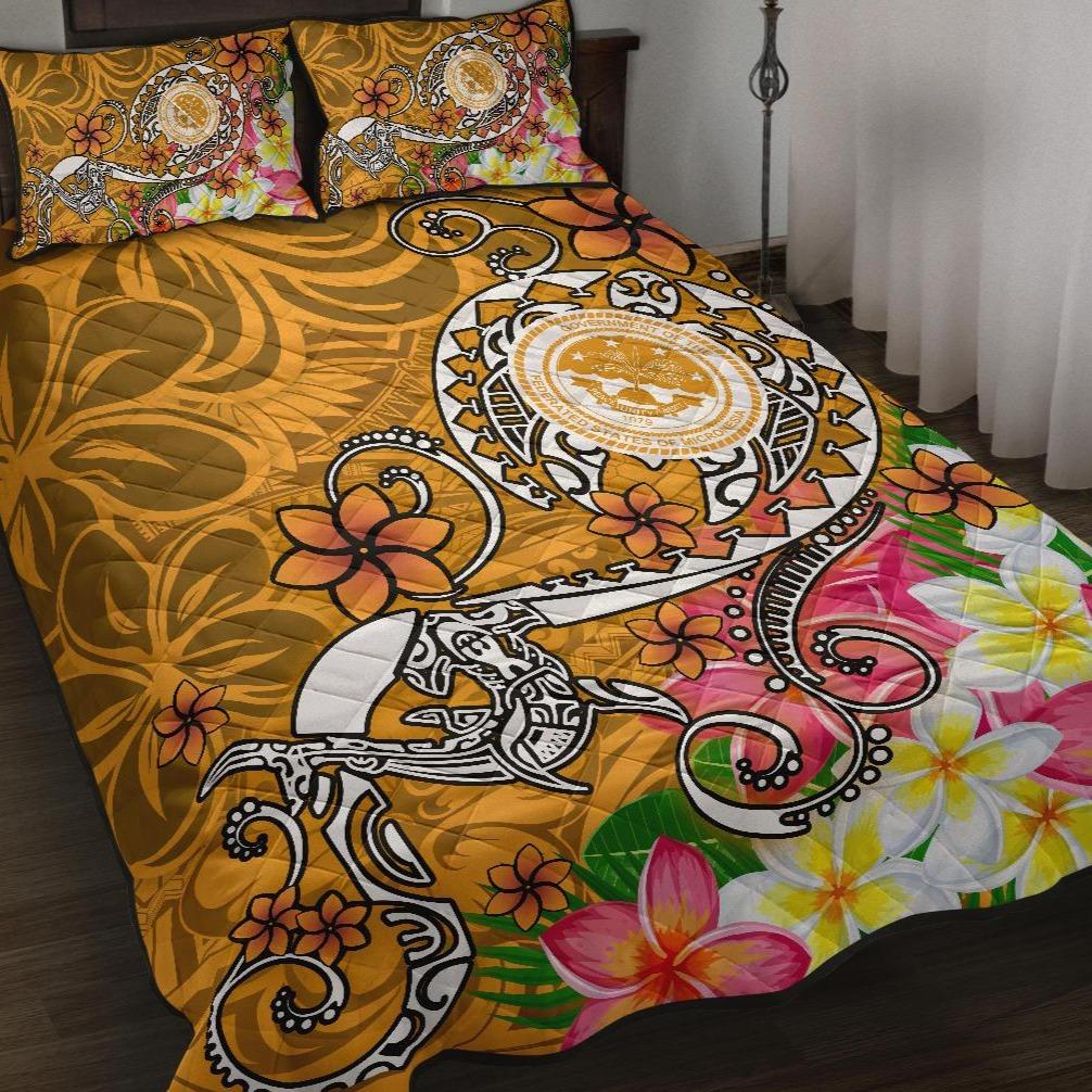 FSM Quilt Bed Set - Turtle Plumeria (Gold) Gold - Polynesian Pride