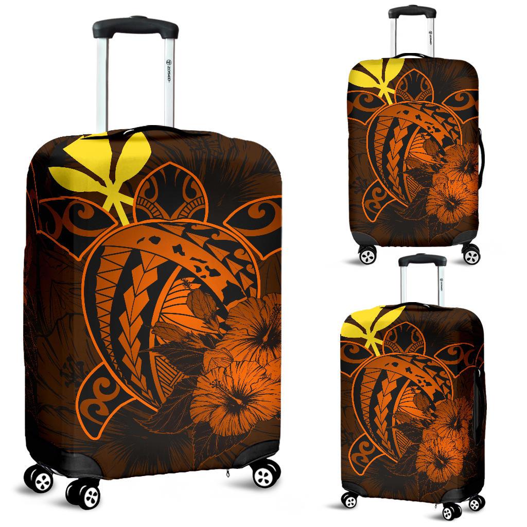 Hawaii Hibiscus Luggage Cover - Harold Turtle - Orange Orange - Polynesian Pride