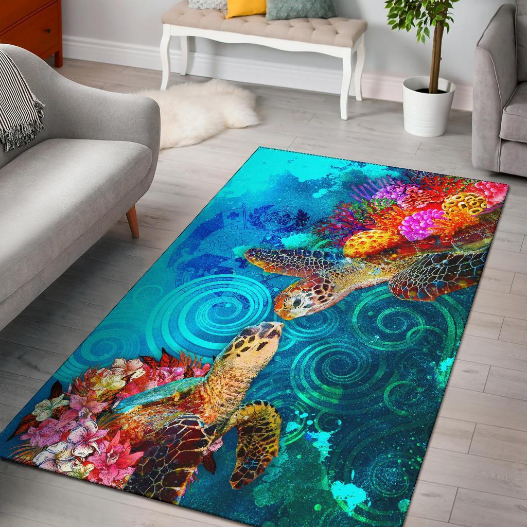 Tonga Area Rug - Sea Turtle Coral Treasure GOLD - Polynesian Pride