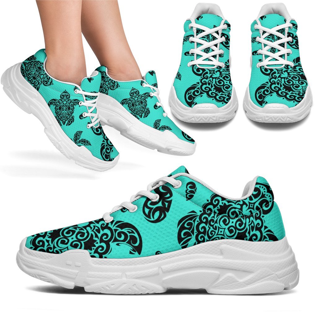Polynesian Turtle Palm And Sea Pebbles Turquoise Chunky Sneakers - Polynesian Pride