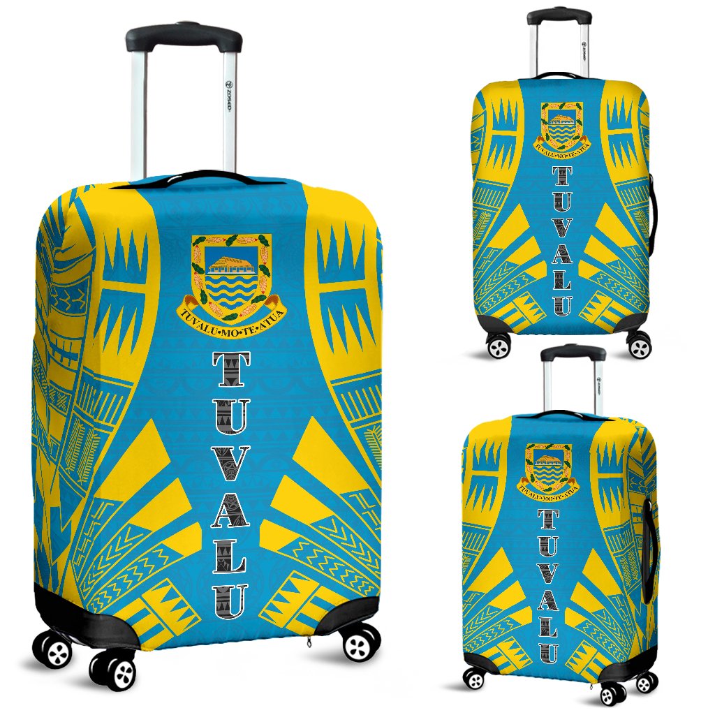 Tuvalu Luggage Cover - Polynesian Tattoo Flag SkyBlue-Yellow - Polynesian Pride