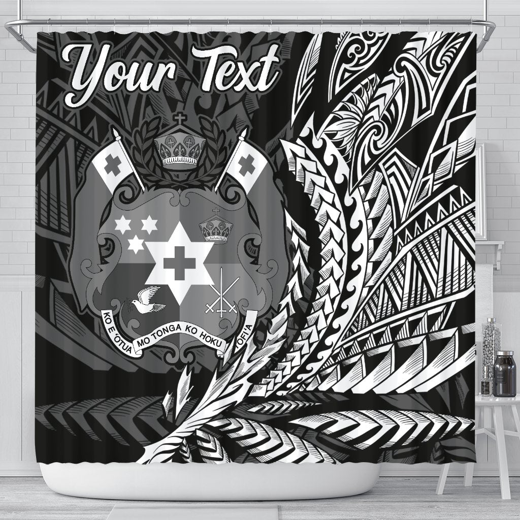 Tonga Shower Curtains - Custom Personalised Wings Style 177 x 172 (cm) Black - Polynesian Pride