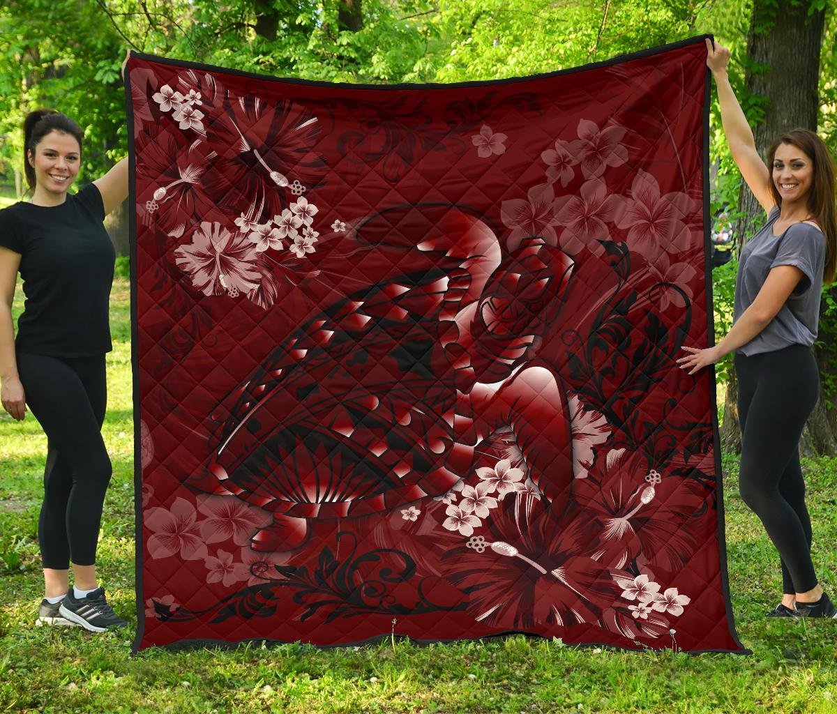 Hawaii Quilt - Hawaii Turtle Magenta Premium Quilt Red - Polynesian Pride