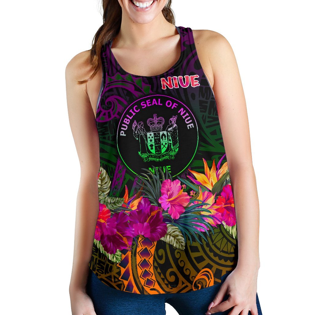 Niue Polynesian Women's Racerback Tank - Summer Hibiscus Art - Polynesian Pride