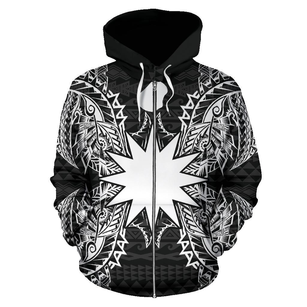Nauru Polynesian All Over Zip up Hoodie Map Black - Polynesian Pride