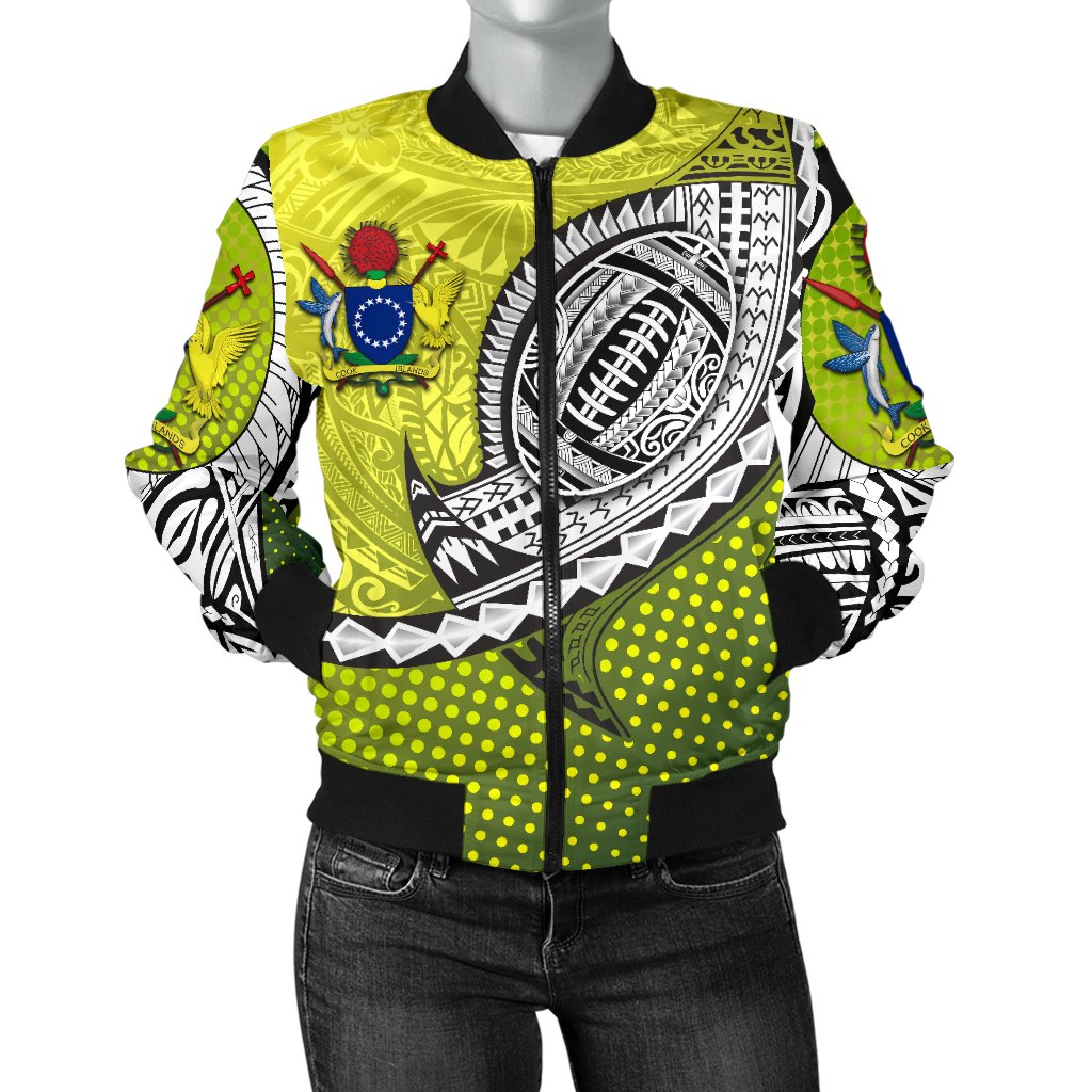 (Custom Personalised) Cook Islands Rugby Women's Bomber Jacket Version Special Green - Polynesian Pride