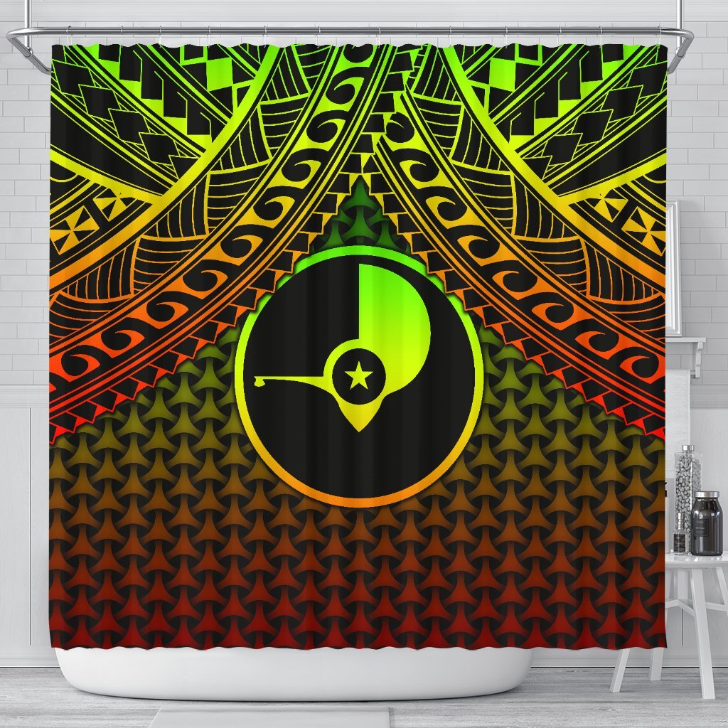 Polynesian Yap Shower Curtain - Reggae Vintage Polynesian Patterns 177 x 172 (cm) Reggae - Polynesian Pride