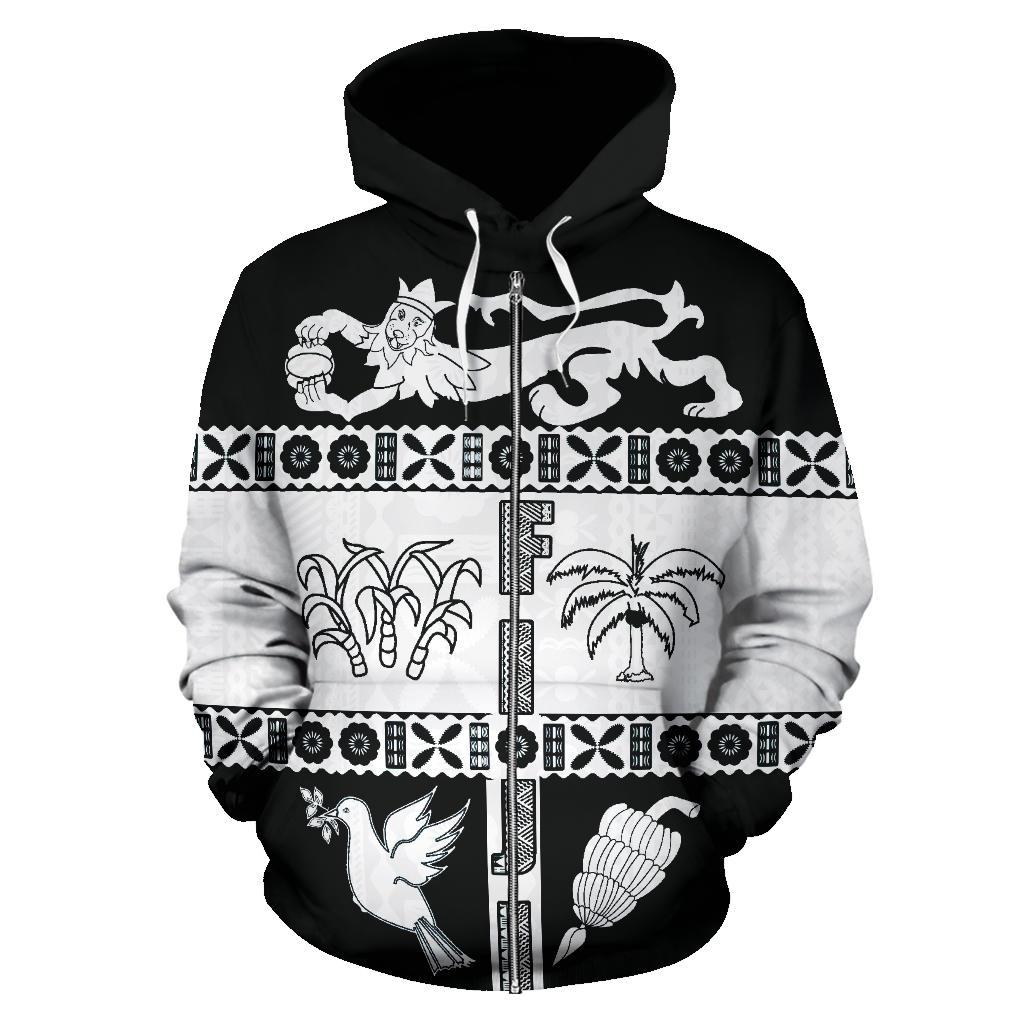 Fiji Tapa Zip Hoodie Fiji White Coat of Arms - Polynesian Pride