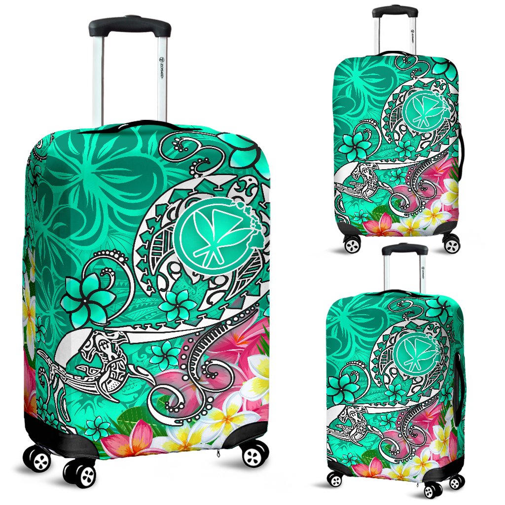 Hawaii Luggage Covers - Turtle Plumeria Polynesian Tattoo Turquoise Color - Polynesian Pride