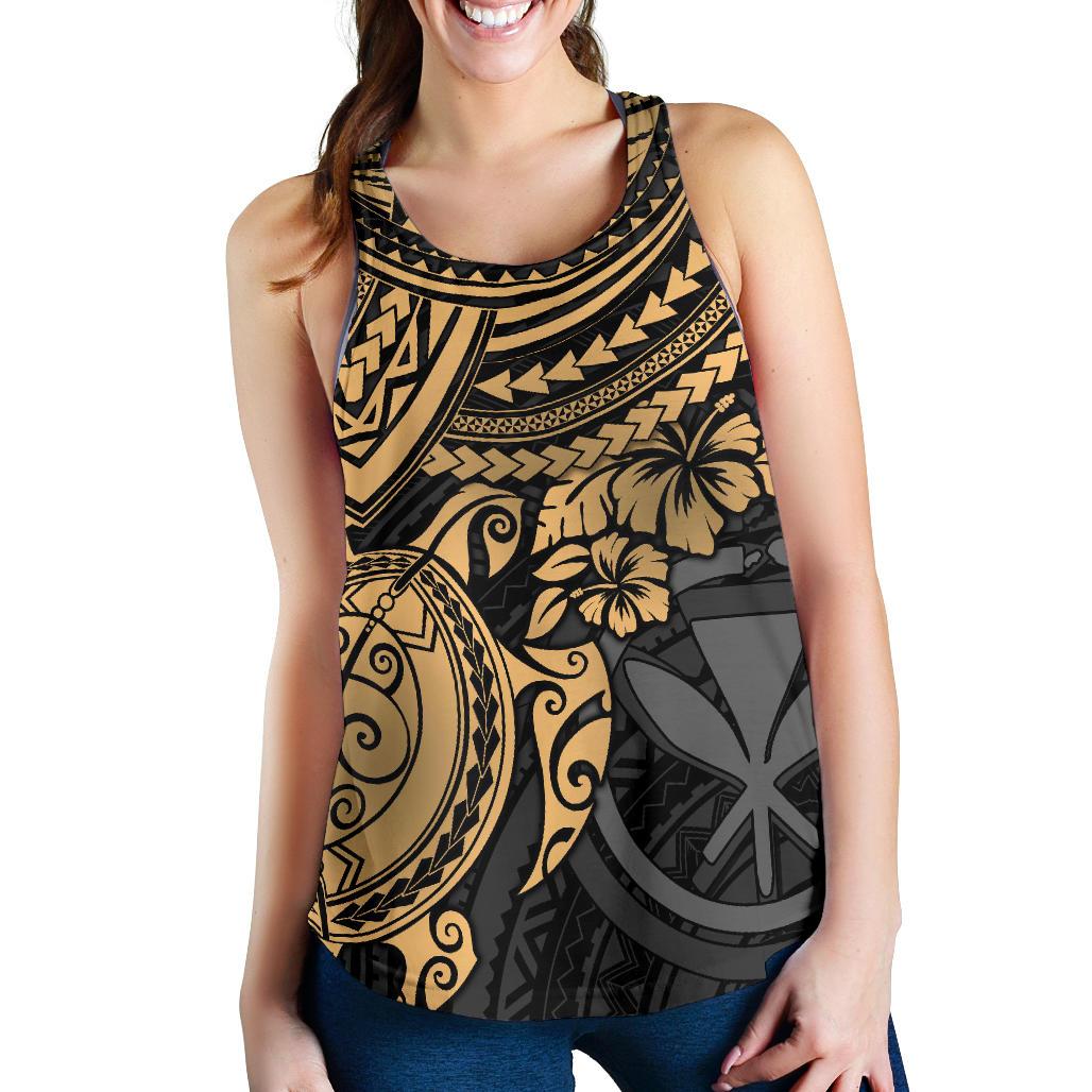 Polynesian Hawaii Women's Racerback Tank - Gold Turtle - Polynesian Pride