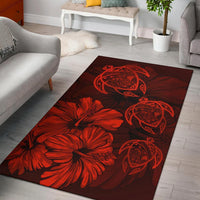 Hawaiian Map Hibiscus Flowers Vintage Polynesian Rug AH Rug Orange - Polynesian Pride