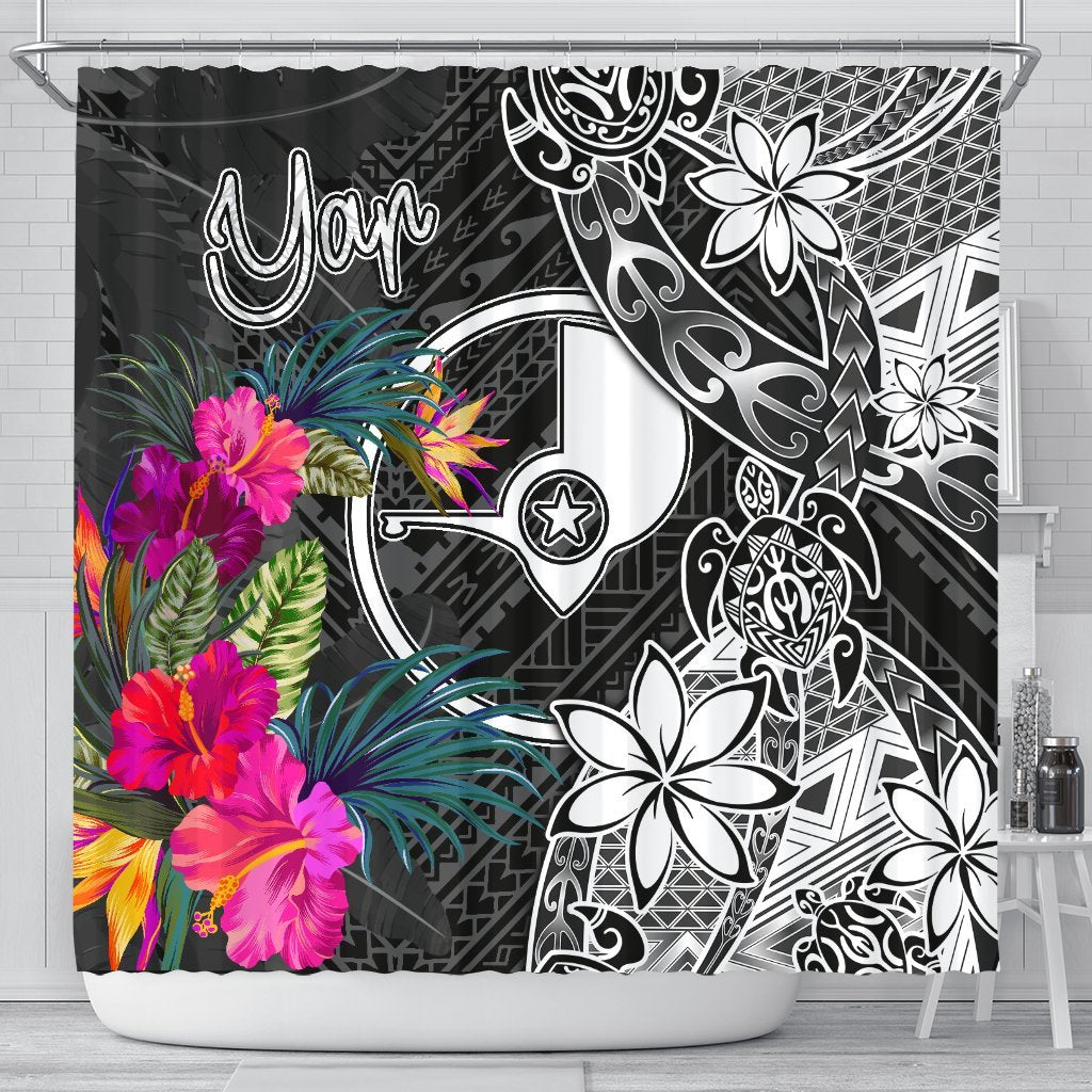 Yap Shower Curtain - Turtle Floral 177 x 172 (cm) BLACK - Polynesian Pride