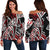 Niue Women's Off Shoulder Sweaters - Tribal Flower Special Pattern Red Color Red - Polynesian Pride