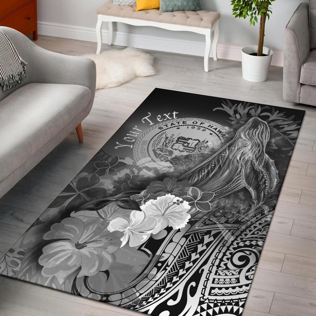 Polynesian Hawaii Custom Personalised Area Rug - Humpback Whale with Tropical Flowers (White) White - Polynesian Pride