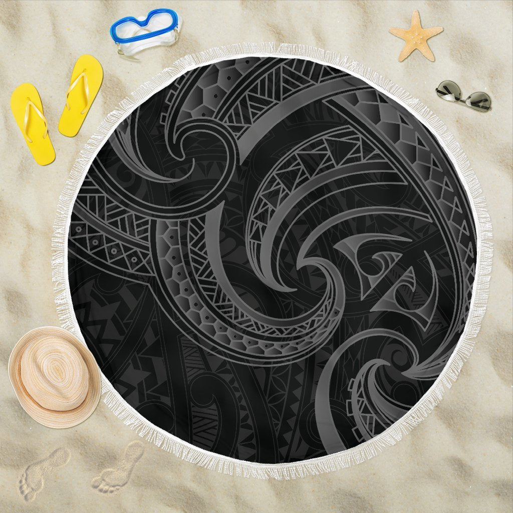 New Zealand Maori Mangopare Beach Blanket Polynesian - Black Beach Blanket One Size Black - Polynesian Pride