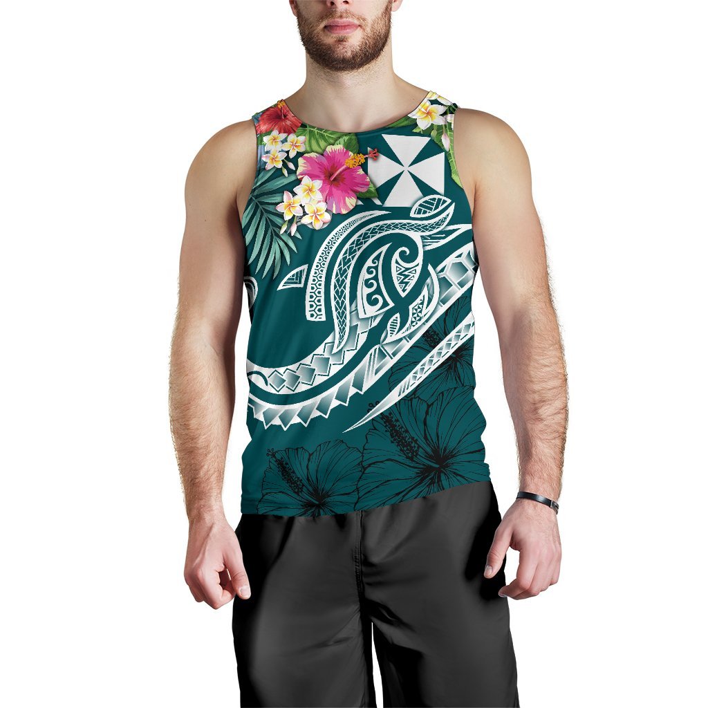 Wallis and Futuna Polynesian Men's Tank Top - Summer Plumeria (Turquoise) - Polynesian Pride