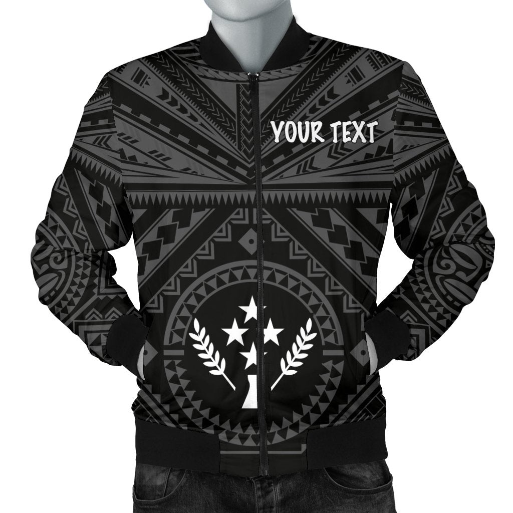 Kosrae Personalised Men's Bomber Jacket - Kosrae Flag In Polynesian Tattoo Style (Black) Black - Polynesian Pride